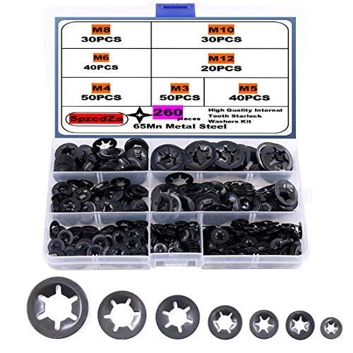 260pcs 7 size Internal Tooth Starlock Washers Locking Washer Assortment Kit,