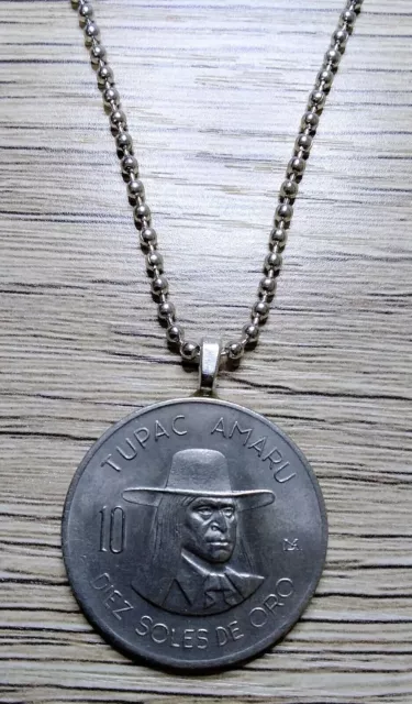 Hand made-Coin Necklace/Pendant-Peru - 10 Soles - Tupac Amaru - Uniq gift