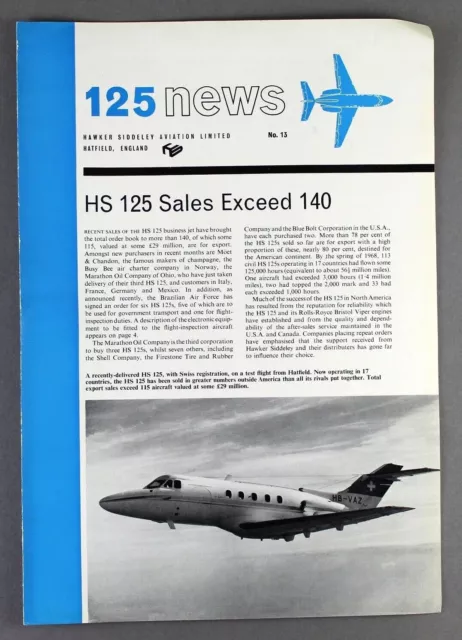 Hawker Siddeley Hs 125 News Manufacturers Newsletter No.13 Private Jet