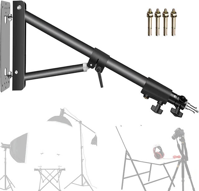 Brazo de pluma triangular de montaje en pared para luz de anillo, soporte rotación flexible 180°,