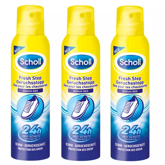 3x 150ml Scholl Frais Etape Geruchsstopp Chaussure Déodorant 24h Protection