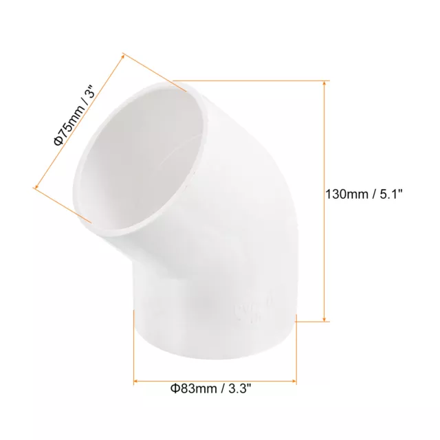 2Pcs 45 Degree Elbow Pipe Fittings 2-1/2 Inch UPVC Fitting Connectors White 2