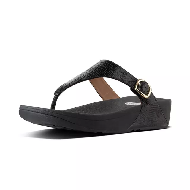 FITFLOP The Skinny Leather Toe-Post Sandals Women 7 Black Lizard Thongs Slip On
