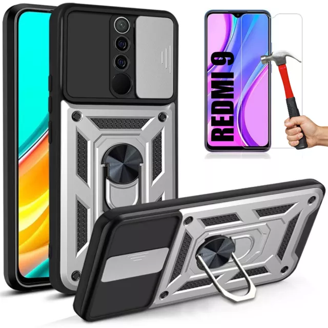 Coque Redmi 9A 9C 9T 9 Bumper Rigide Support Cache Caméra + 2 Verres Trempés