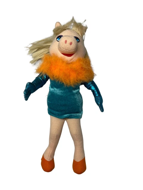 Vintage Jim Henson TM Miss Piggy Stuffed Plush Muppet's Doll Blue & Orange Dress