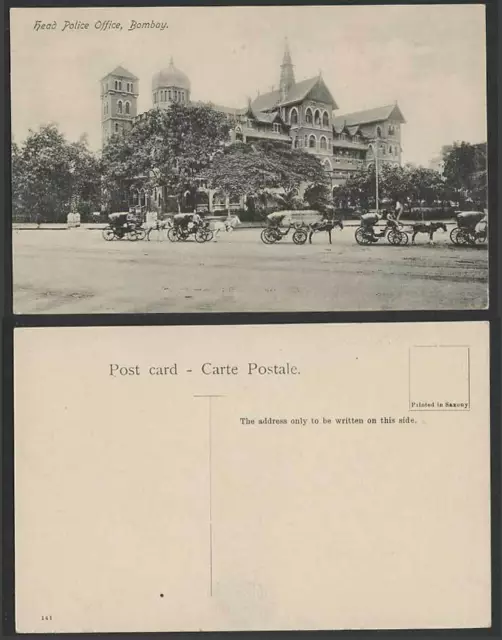 India Old Postcard Head Post Office Bombay Street Scene Horses Horse Drawn Carts