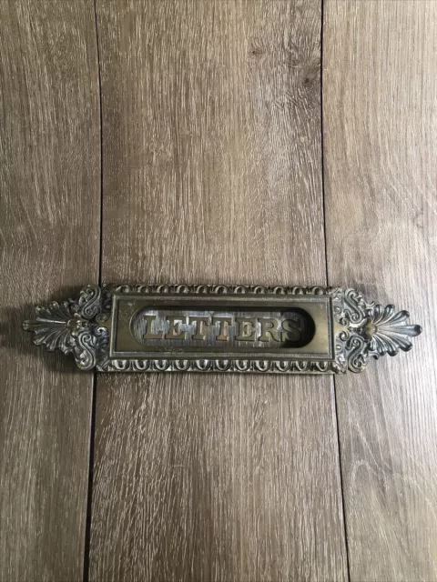 Vintage Embossed Brass Letter Mail Box Postal Slot Plate Door Letter Flap