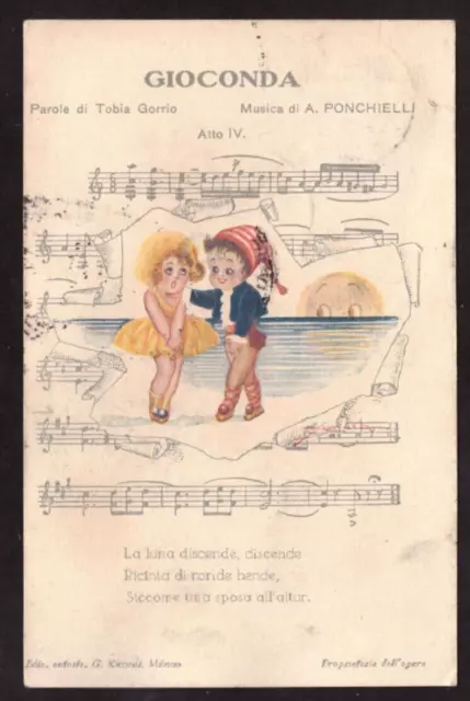 Cartolina Illustrata Bambini in Operetta la Gioconda - Viaggiata