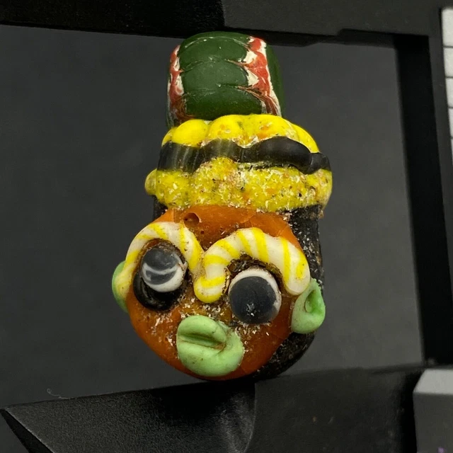 Roma Glass Excellent Ancient Old Phoenician Mosaic Plug Face Rare Amulet