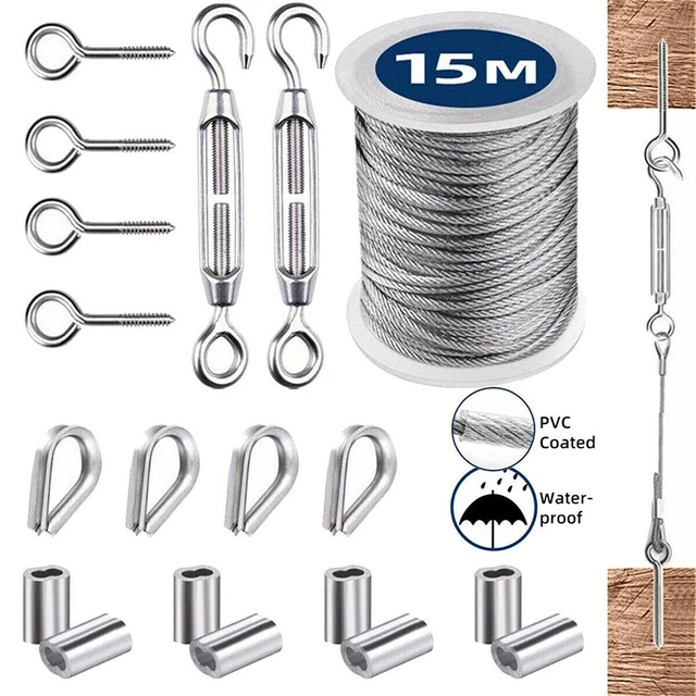19Pc / Set 19M 2mm Pratique Acier Inoxydable Câble Corde Crochets Suspendu Kits
