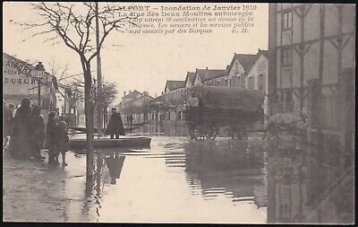 ALFORT 94 Inondation Janvier 1910 Gendarme Attelage Rue des 2 Moulins CPA animée