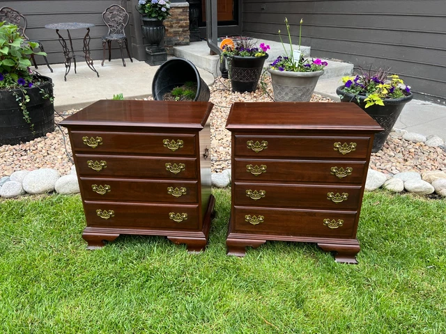 Pair Ethan Allen Georgian Court Cherry Silver Chest Nightstand End Table 11-5246