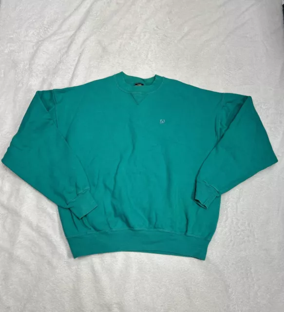 Vintage OshKosh B'Gosh Blank Teal Crewneck Sweatshirt Size Large USA Made