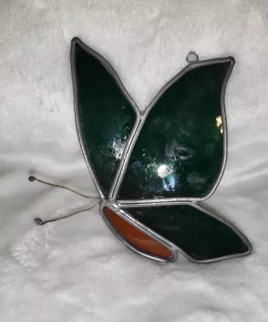 Vtg Leaded Stained Glass Butterfly Ornament Sun Catcher Glass Window Art