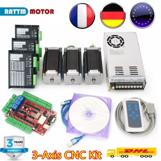 『EU』3 Axis Nema23 CNC Stepper Motor 425oz.in 3A 112mm+ Driver  USBCNC Controller