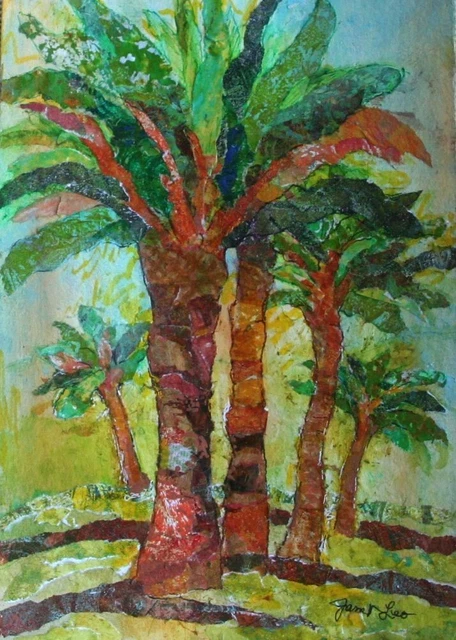 JANET LEO  sfa   ORIGINAL MIXED MEDIA  collage TROPICAL DREAMS  landscape