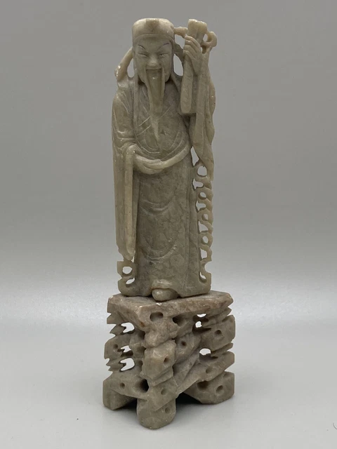 Chinese Carved Green Stone Figurine Soapstone Old Man 20th Century