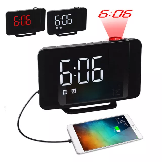 Projection Digital LED Display Alarm Clock USB Rechargable Alarm Clock FM Radio