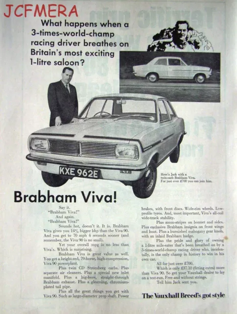 Rare 1967 Vauxhall BRABHAM VIVA 2-Door Motor Car ADVERT : Original Auto Print AD