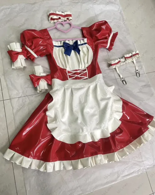 1227b Latex Rubber Gummi ruffles Maid Outfits Uniform Dress bow customized 0.4mm