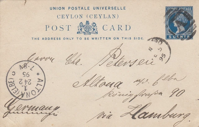 1895: post card Colombo to Hamburg