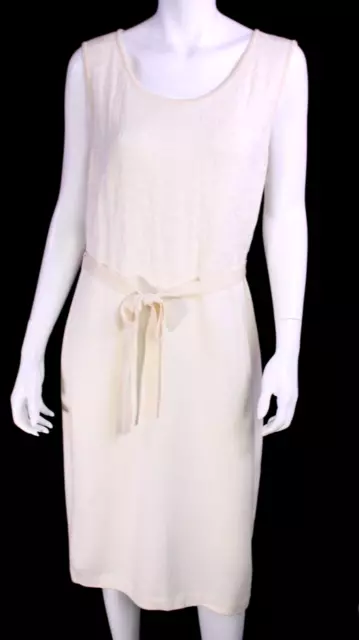 ST. JOHN COLLECTION Ivory Geometric Textured Knit Belted Sweater Dress 14