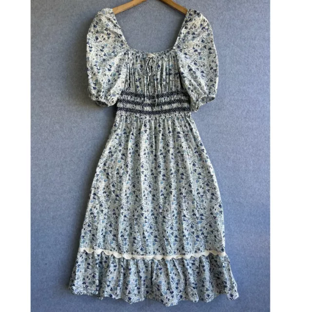 JOHNNY WAS DRESS Womens Small White Blue Floral Milkmaid Sundress RRP ...