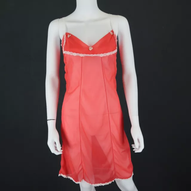 Vintage 60's Slip Dress Lingerie Negligee Lace Red  SZ 12 (W166)