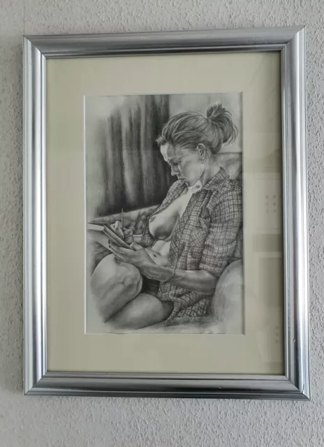 Frauen Akt Zeichnung, Bleistiftzeichnung,  Portrait.