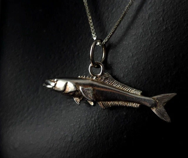 Pendentif Ancien En Argent Massif Vermeil - Forme Poisson Avec Filigrane Et Yeux En Turquoises - Bijou Vintage