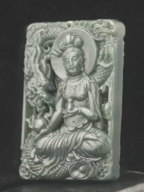 China Old Natural hetian Jade Hand Carved Statue dragon buddha pendant