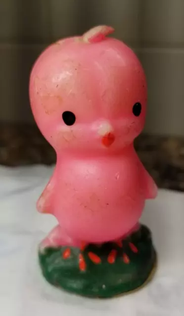 Unlit Vintage Gurley Easter Pink Chick on Green Grass Candle