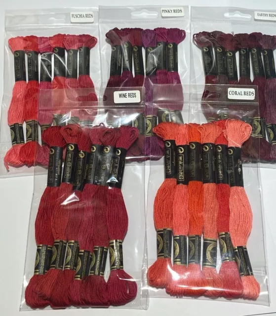 Cotton Embroidery thread x 6 Skein packs, RED  SHADES - 6 different colour sets