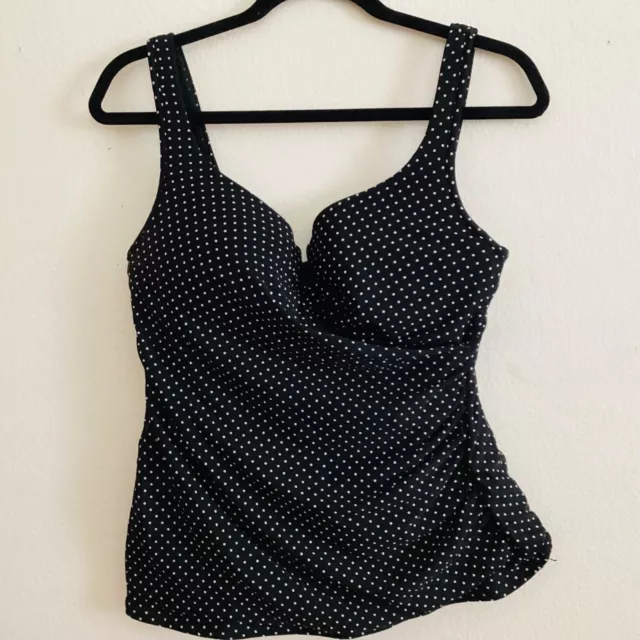 MiracleSuit Slimming Swimsuit Tankini Top Size 14 Ruched, Underwire, Polka Dot