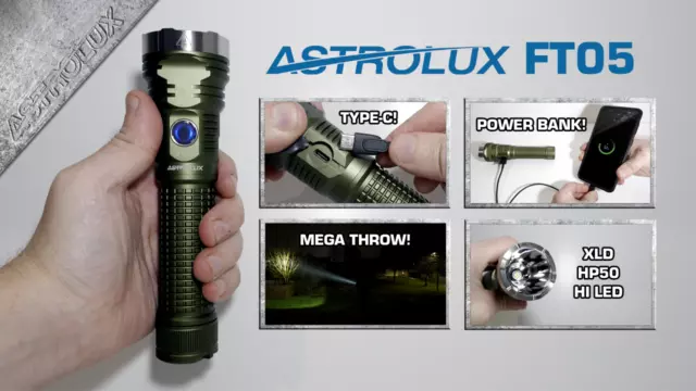 ASTROLUX FT05 flashlight - 3000 lumens, 711m, Type-C charging, Power bank, 26980