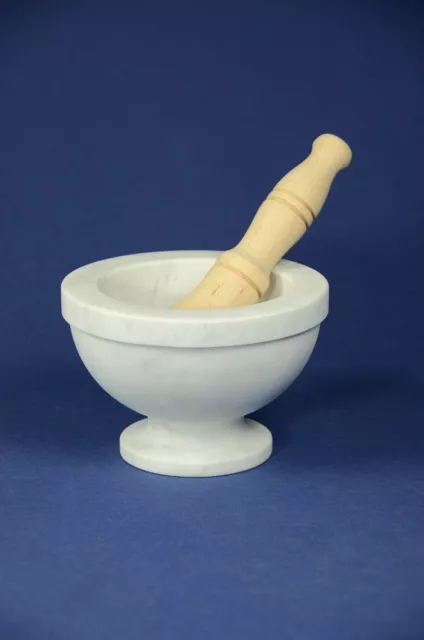 Mortaio marmo Carrara "Bergamasco" 18 cm pestello legno.Marble mortar