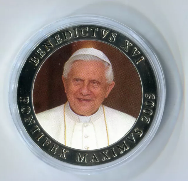 Farb Medaille Papst Benedikt XVI Wappen 2005 Vatikan Pontifex Maximus PP M_415