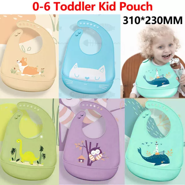 Baby Feeding Bib Apron Smock Silicon Waterproof Easy Clean 0-6 Toddler Kid Pouch