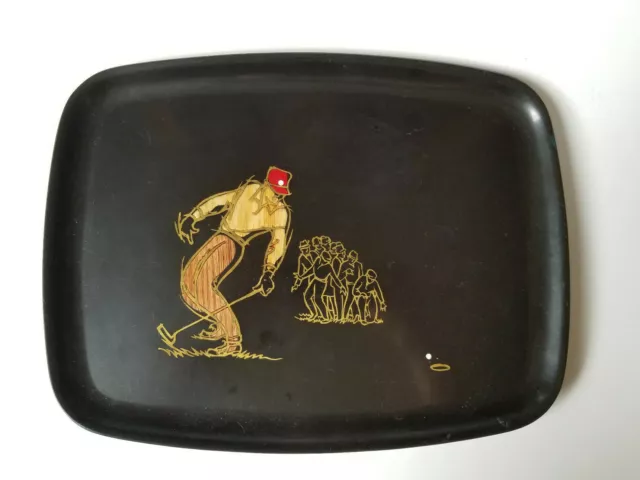 Couroc Serving Tray Golfer Inlaid Wood Black Thermo Resin Melamine Vtg MCM