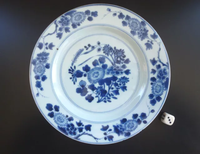 Chinesischer Porzellan Teller Blau Weiß Blumen 18. Jh China Qing-Dynastie