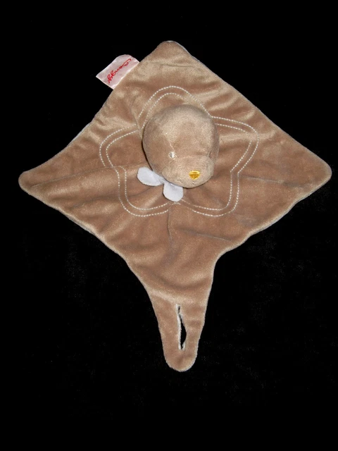Doudou carré plat Phoque Otarie marron bleu écharpe Bengy