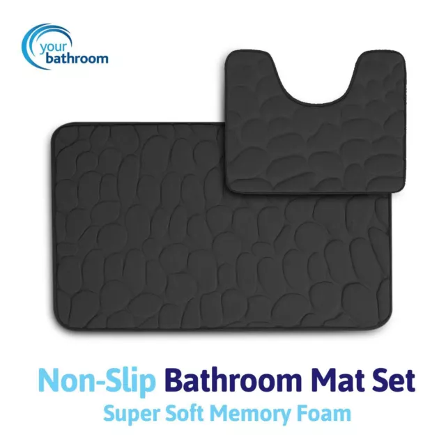 Bath Mat 2 Piece Set Non Slip Soft Memory Foam  Pedestal Toilet Bathroom Rug