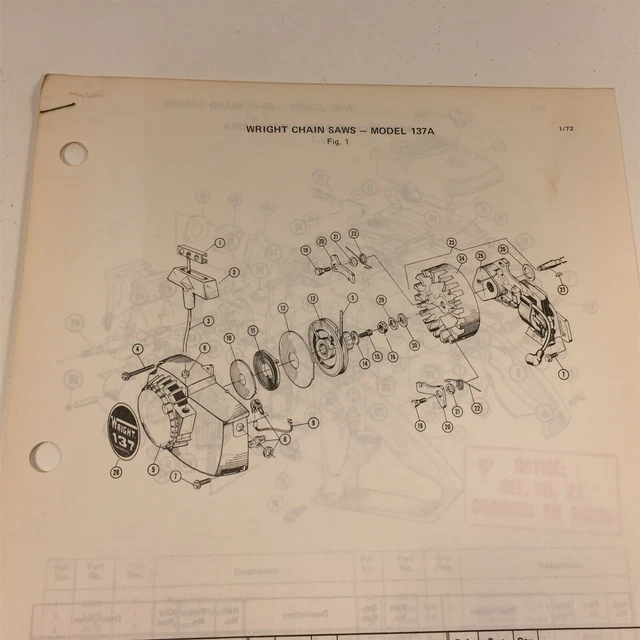 1972 Wright Model 137A Chain Saw Parts List D155605 1972 Wright Model 137A Chain Saw Parts List D155605