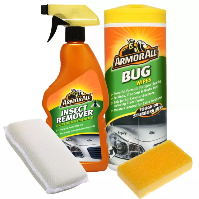 Armorall 4pc Insect Bug Tar Car Paintwork Stain Remover Cleaner Wipes Sponge Set