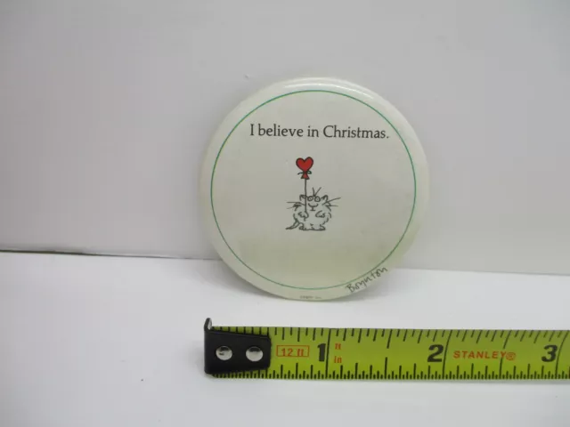 Cool Vintage Boynton Cat with Heart Balloon I Believe in Christmas Pinback