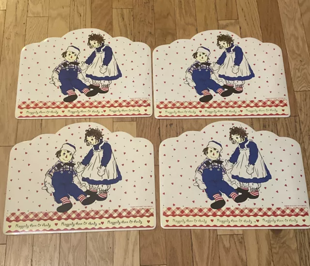 Lot Of 4 - Vinyl 1998 RAGGEDY ANN & ANDY Kitchen Table PLACEMATS Set 90s 18x14”