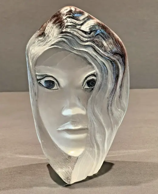 Mats Johnson Maleras Sweden Face Lead Crystal Sculpture Paperweight Signed #'D