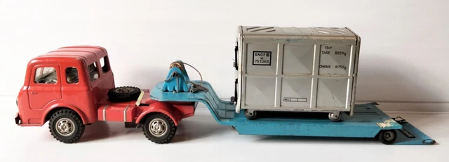 Camion Joustra Tracteur Avec Remorque Container SNCF – Tôle – 1960 – RARE