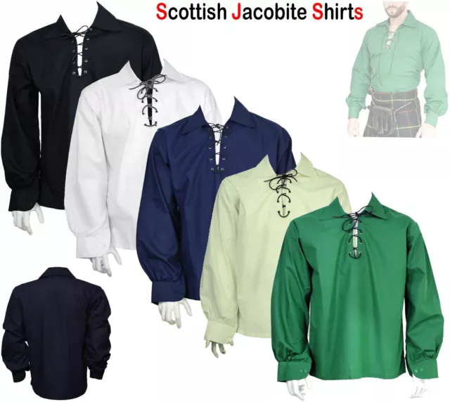 Men's Scottish Jacobite Ghillie Kilt Shirt All Sizes with Leather cord