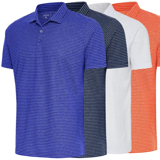 Camisa polo de golf Antigua Para hombre Estiem Performance a rayas, totalmente nueva